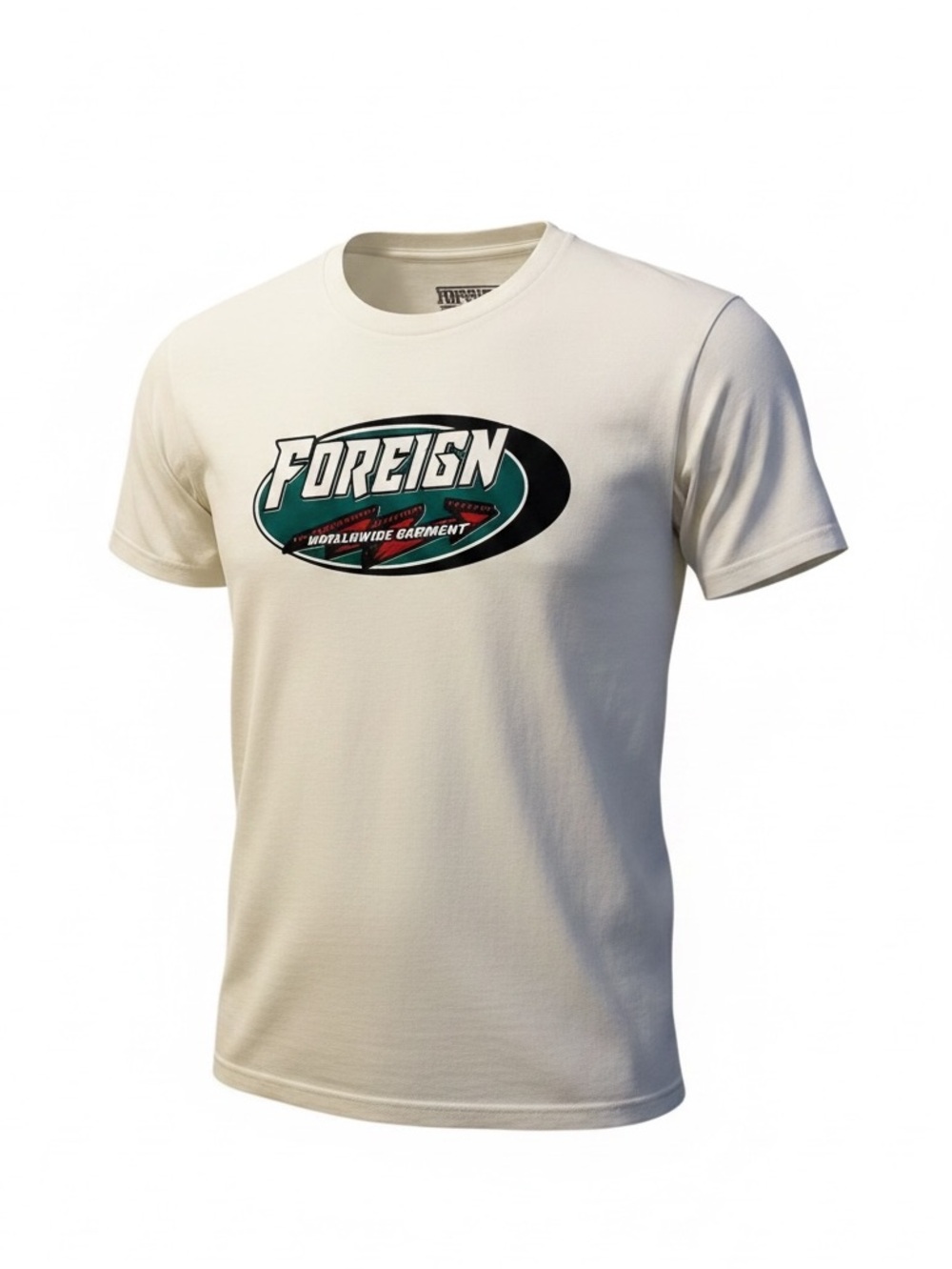 Foreign NWOT White Short-Sleeve Tee with Green & Black Oval Logo